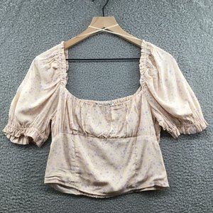 Sophie Rue Floral Puff Sleeve Crop Top Pink L‎